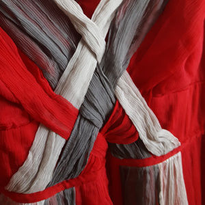 Red and grey silk dress